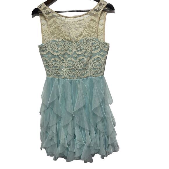 Teeze Me Dresses & Skirts - TeezeMe Dress Women 11 Ivory‎ Blue Lace Sleeveless Coquette Fairycore Whimsigoth